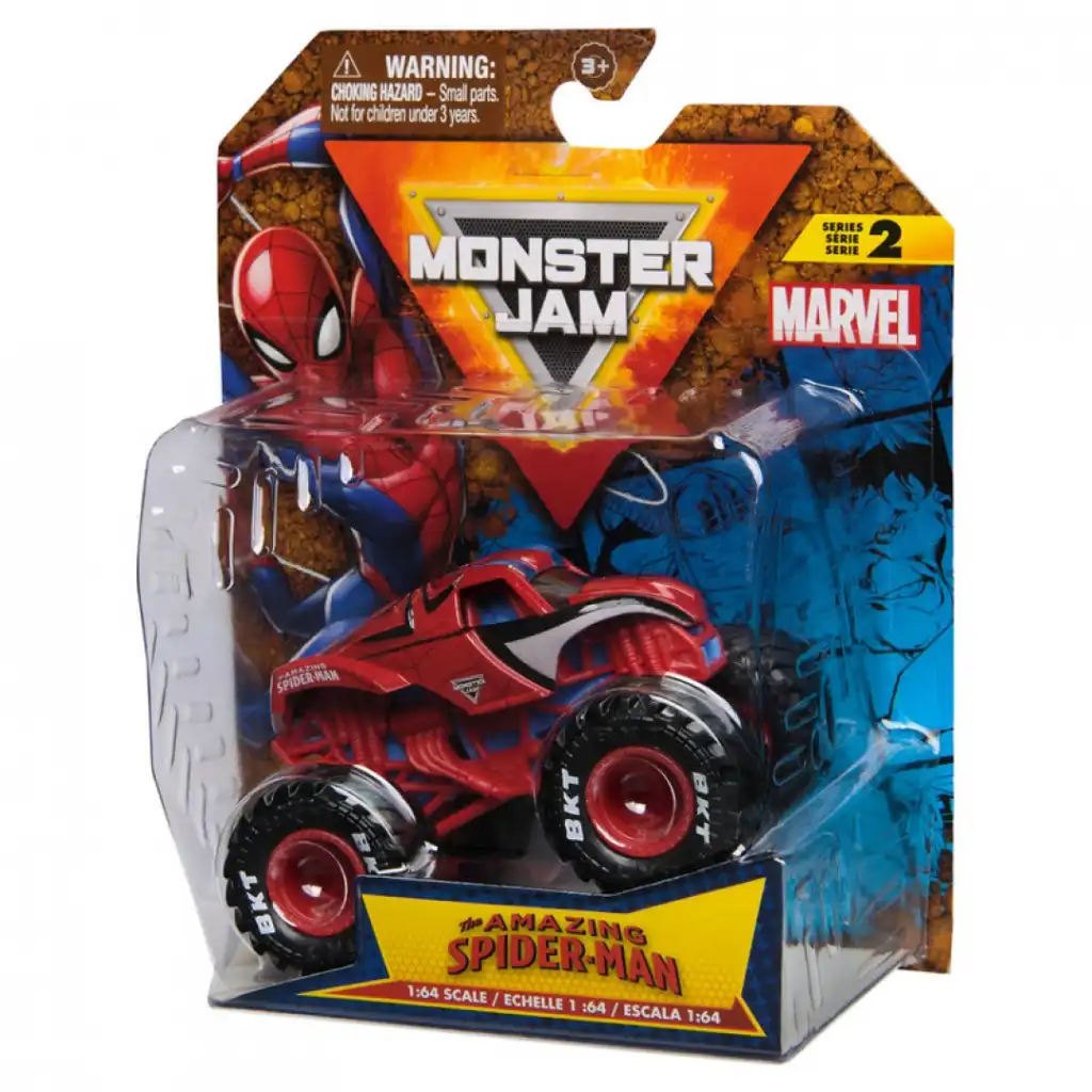 Experience endless action with the Spider-Man-colored monster truck!
