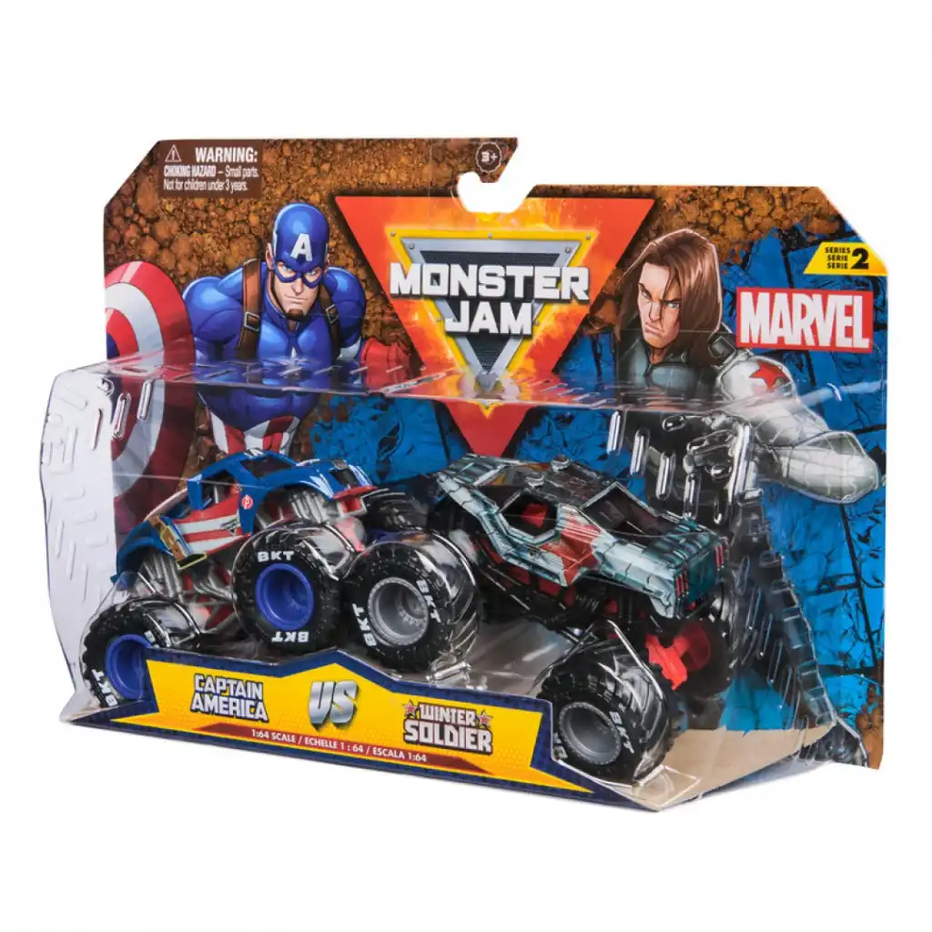 Unleash incredible action with the legendary Marvel Monster Trucks.