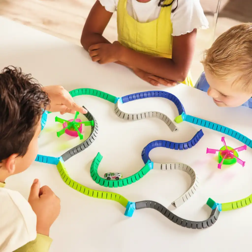Be creative and design the craziest tracks for the robots.