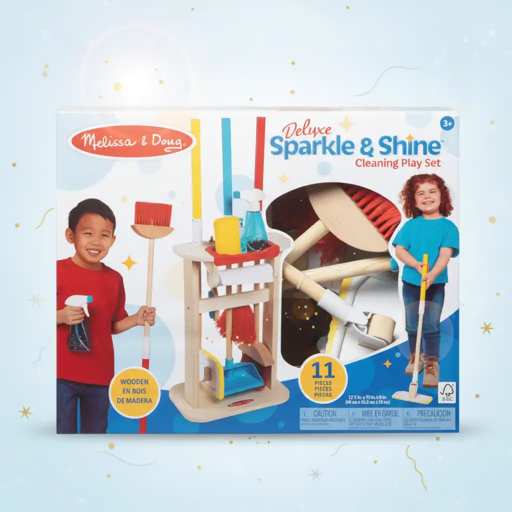 Experience the joy of cleaning together with a realistic Wooden set