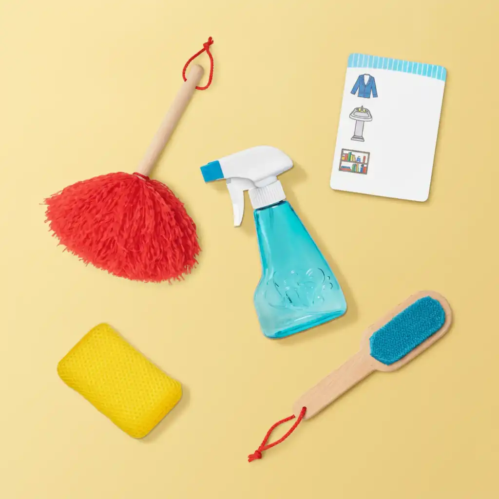 Playful learning of household chores and responsibility for tidiness