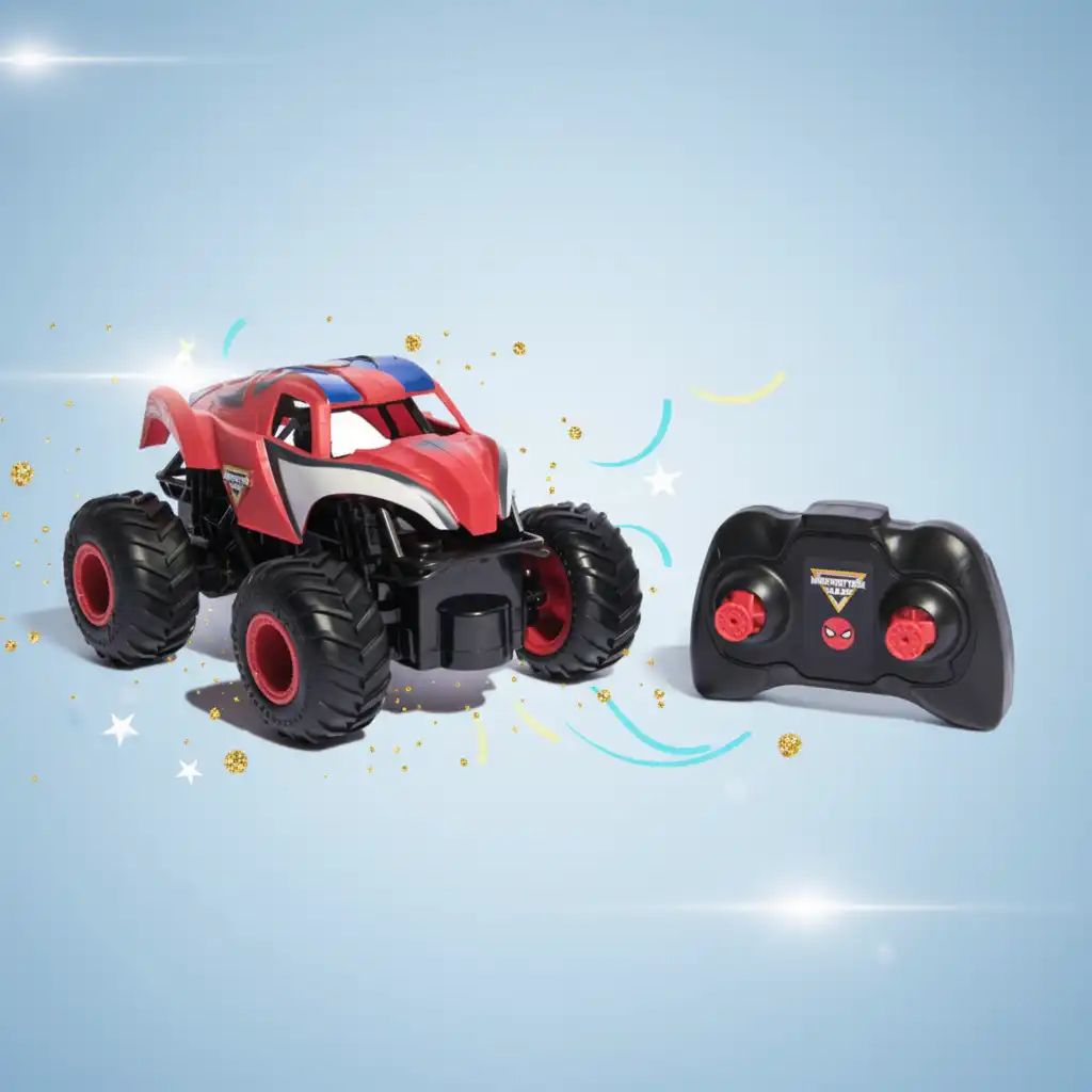 Experience heroic missions with the remote-controlled Spider-Man truck.
