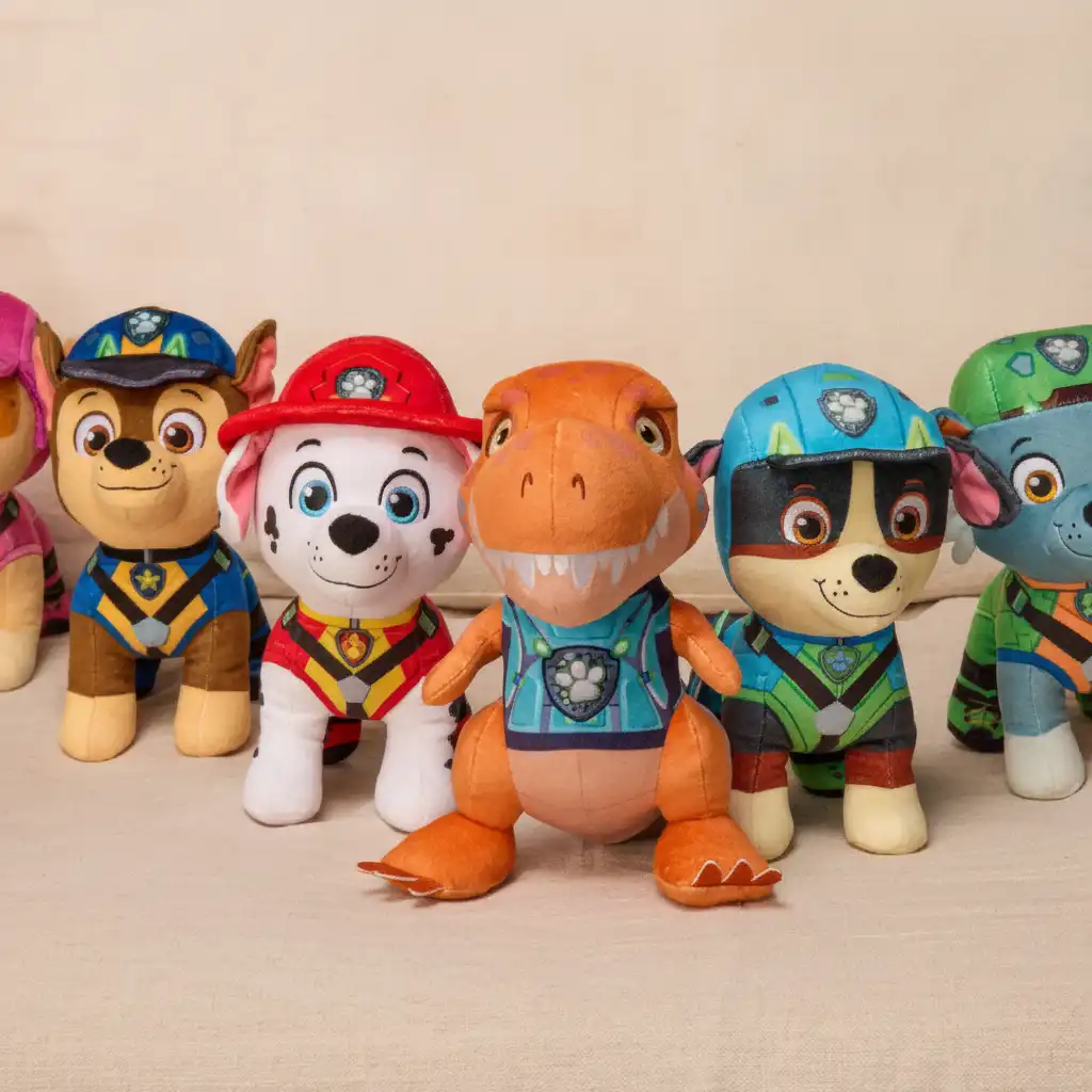 High-quality plush design with precisely embroidered details of the heroic puppy.