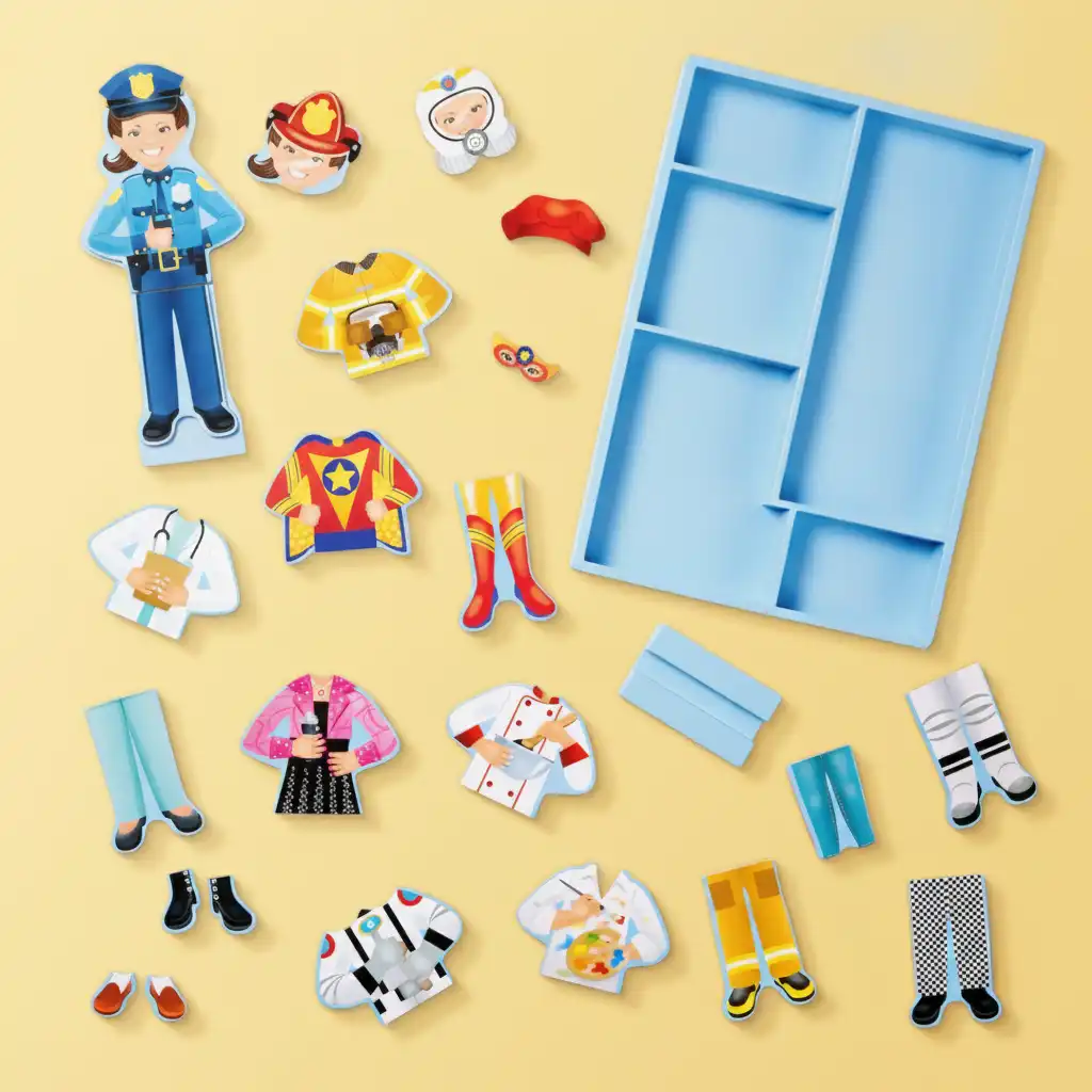 Detailed craftsmanship of the Wooden doll with magnetic accessories