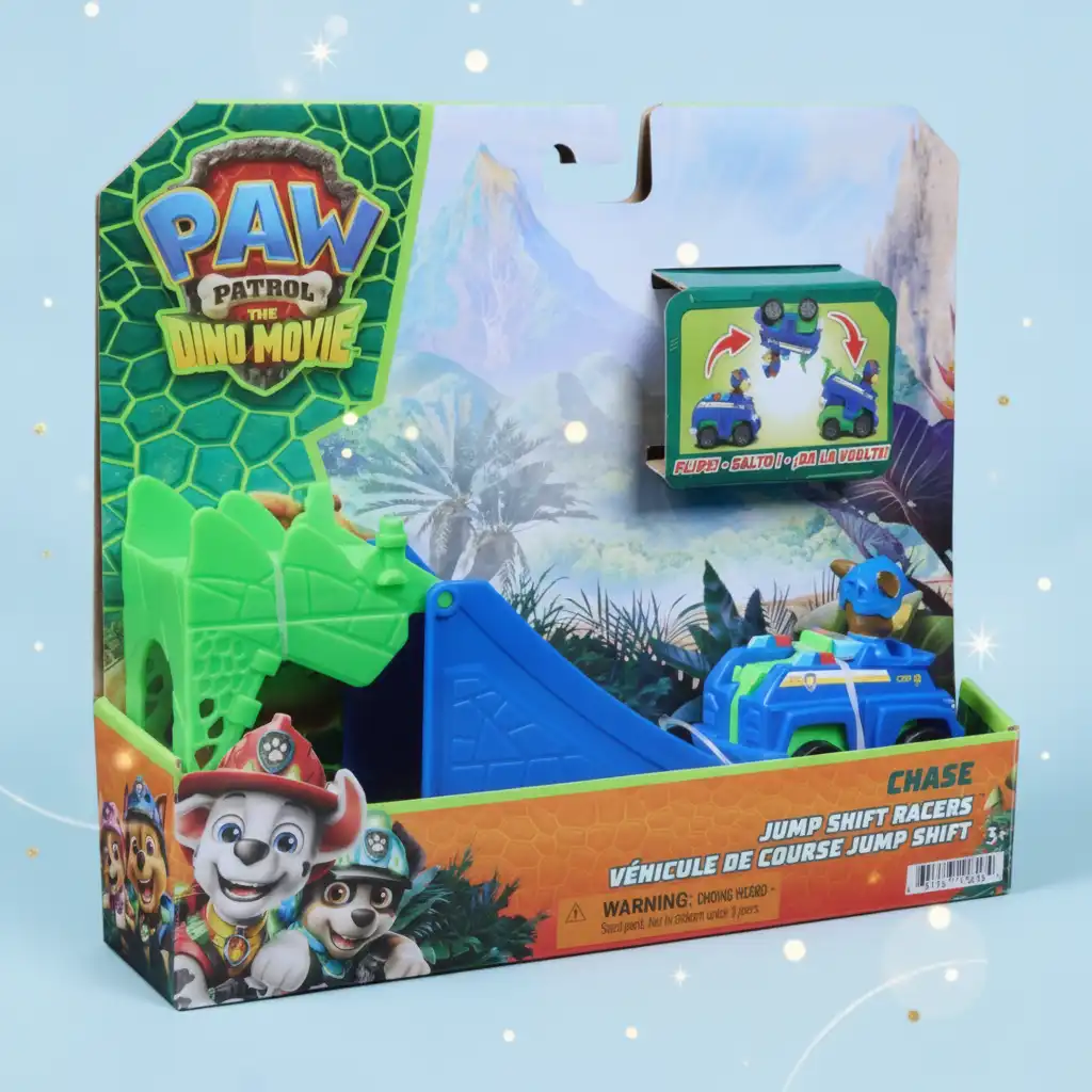 Set off on a dinosaur mission with Chase and his jumping car.