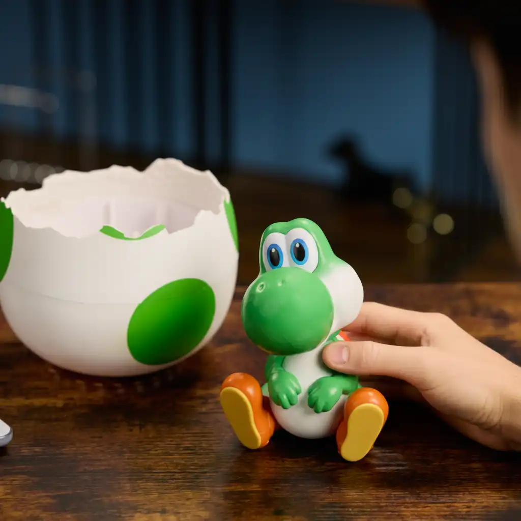 Communicate with Yoshi using voice and touch sensors.