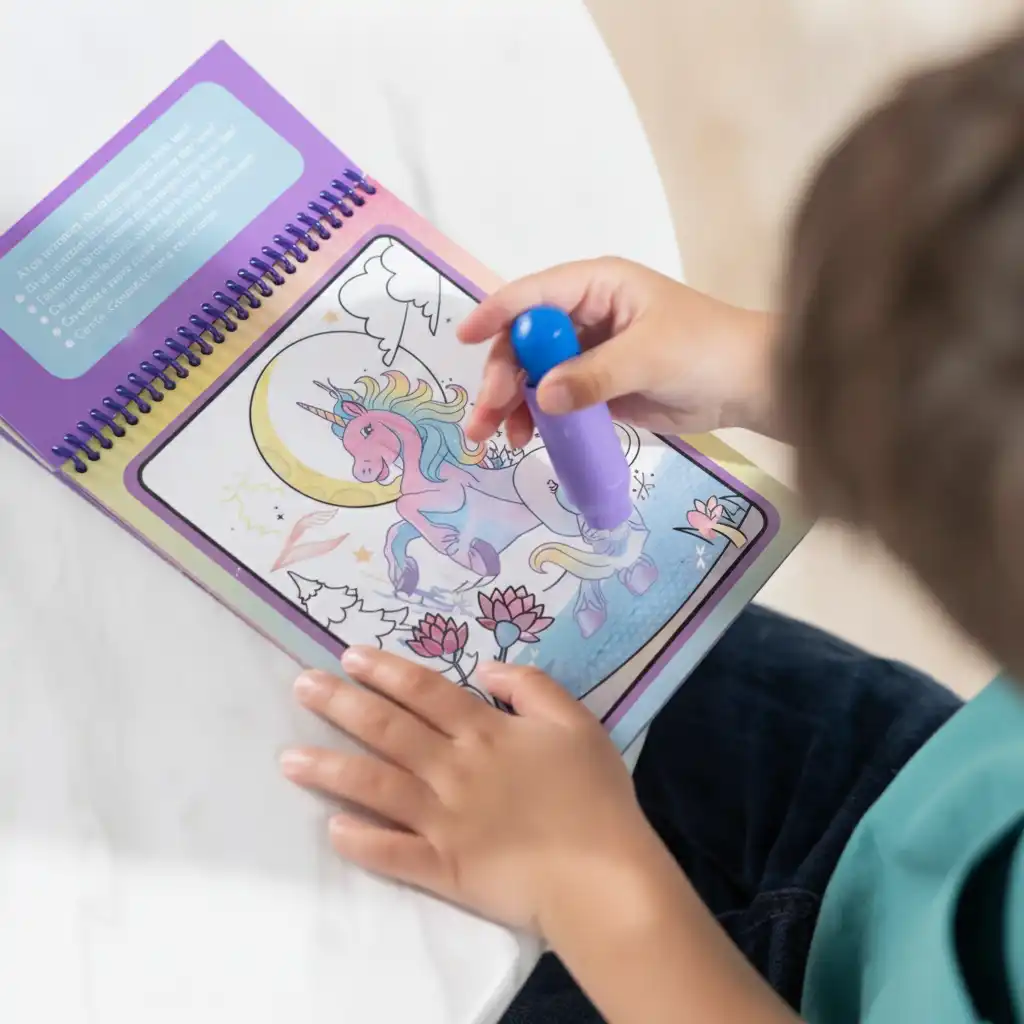 Ergonomic pen helps children improve their first painting attempts.