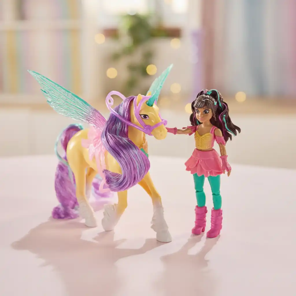 Care for your unicorn's mane using the included brush.